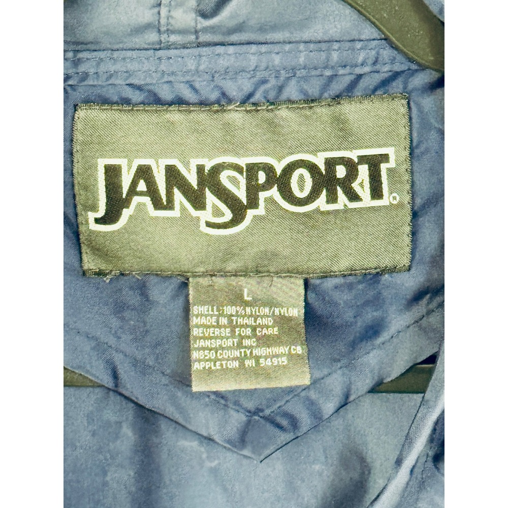 JanSport Nylon Rain Windbreaker Jacket Hooded Zip Front Navy Blue‎ Large - Picture 2 of 5